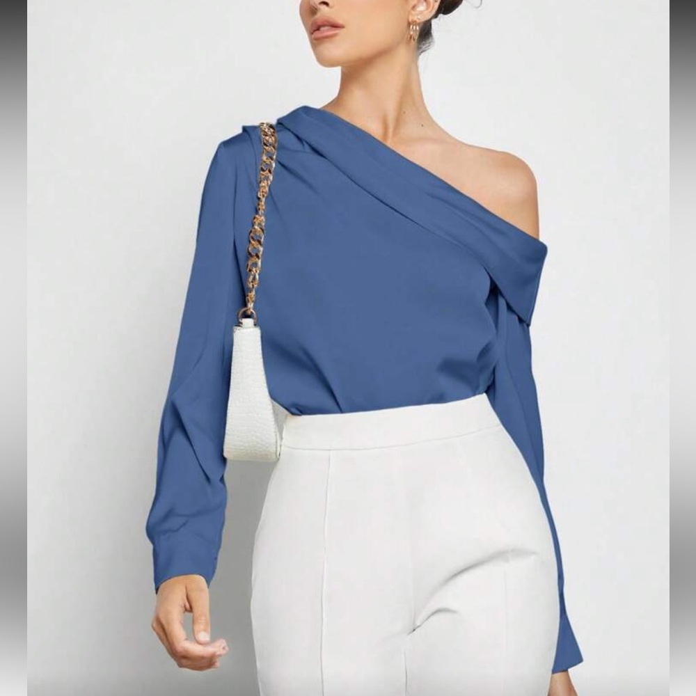 Elegant Dusty Blue Off-Shoulder Women's Top